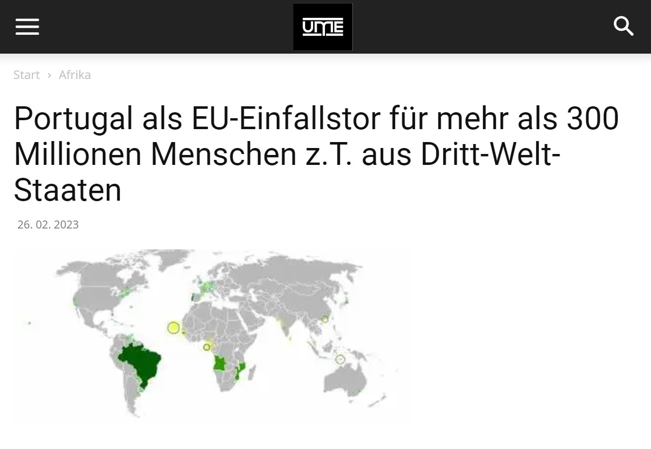 Portugal als EU-Einfallstor für mehr als 300 Millionen Menschen z.T. aus Dritt-Welt-Staaten