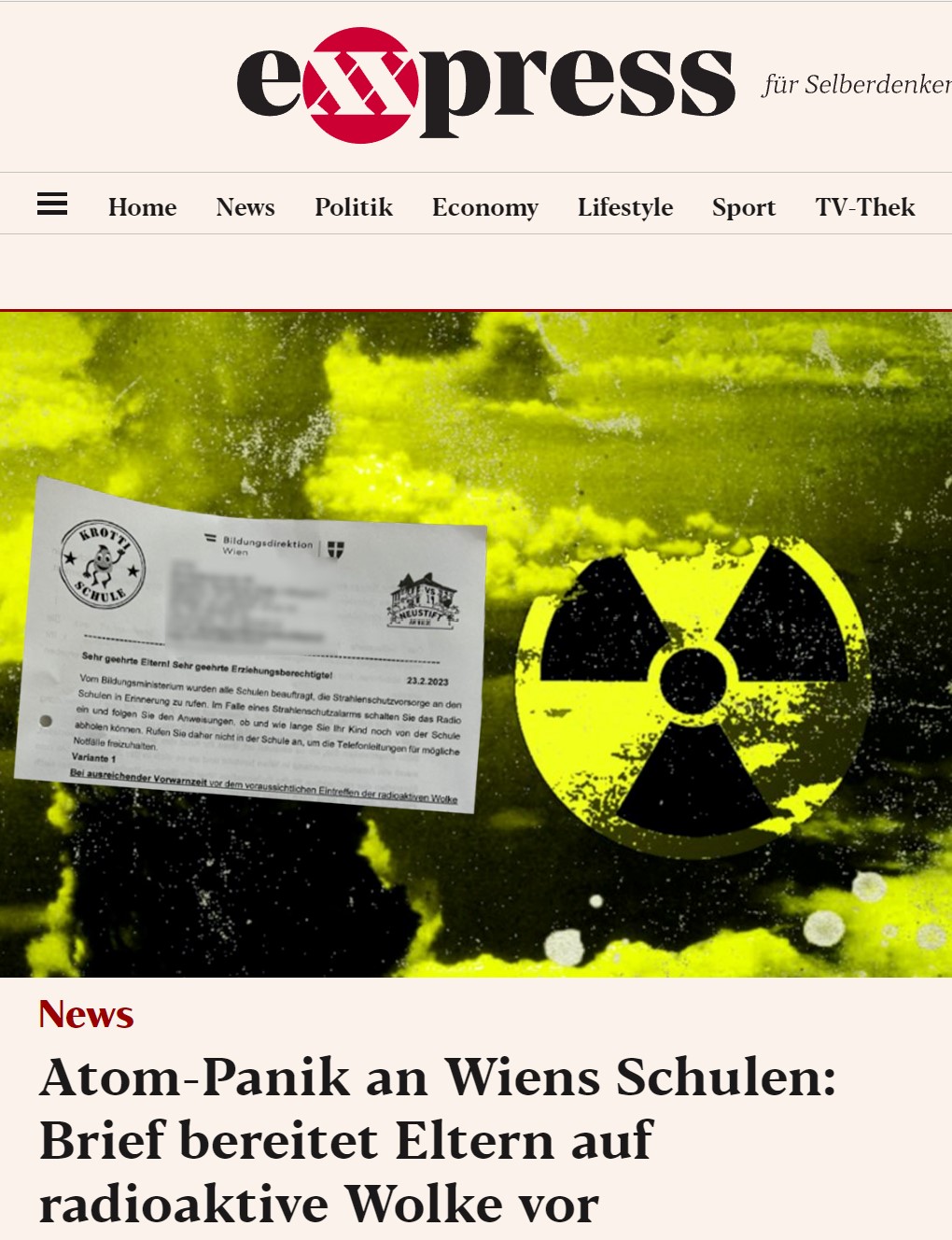 Atom-Panik an Wiens Schulen: Brief bereitet Eltern auf radioaktive Wolke vor