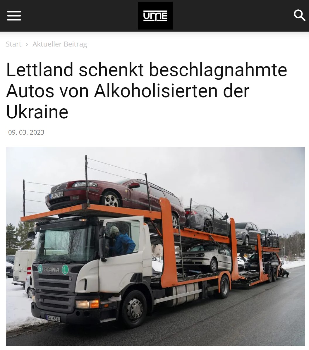 Lettland schenkt beschlagnahmte Autos von Alkoholisierten der Ukraine