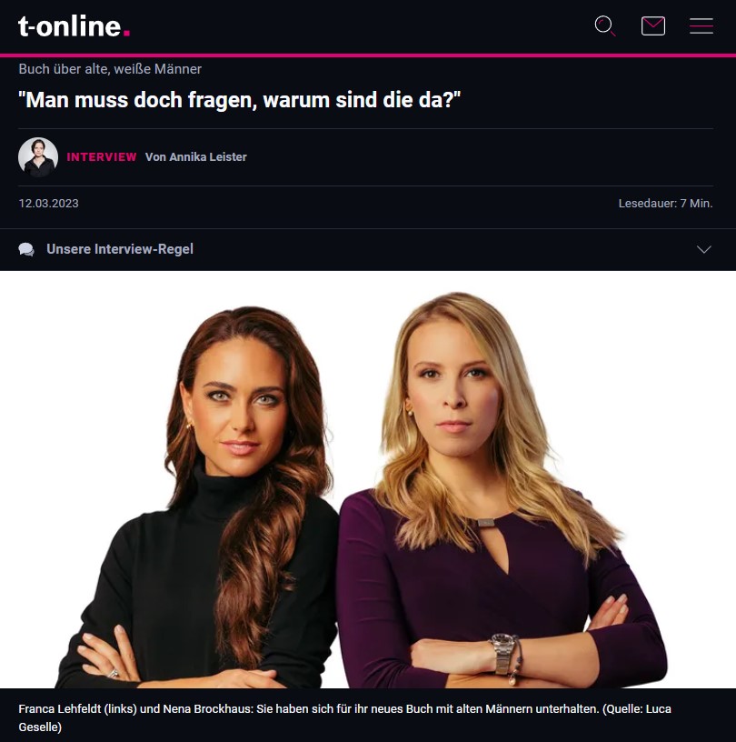 Franca Lehfeldt und Nena Brockhaus - Buch über alte, weiße Männer "Man muss doch fragen, warum sind die da?"