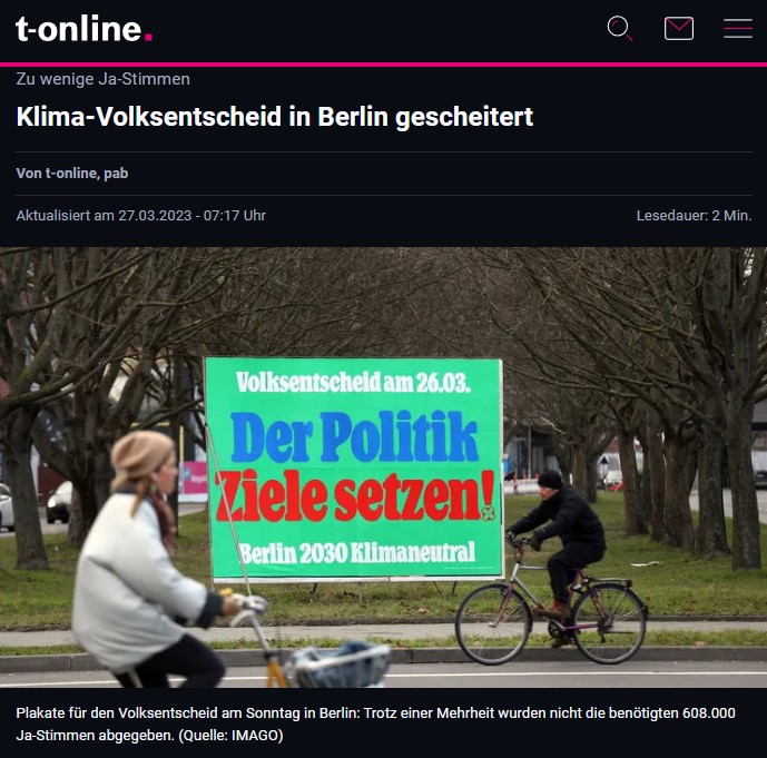Zu wenige Ja-Stimmen: Klima-Volksentscheid in Berlin gescheitert