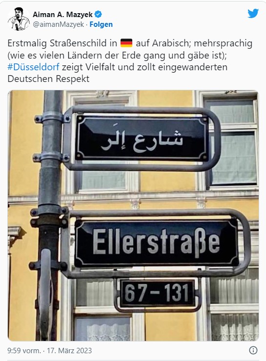 Muslimischer Zentralrat jubelt: Erstes arabisches Straßenschild in Deutschland