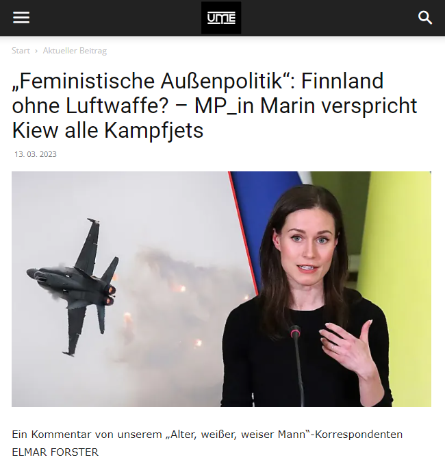 „Feministische Außenpolitik“: Finnland ohne Luftwaffe? – MP_in Marin verspricht Kiew alle Kampfjets