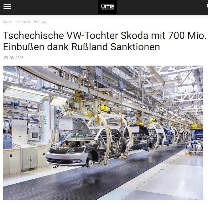 Tschechische VW-Tochter Skoda mit 700 Mio. Einbußen dank Rußland Sanktionen