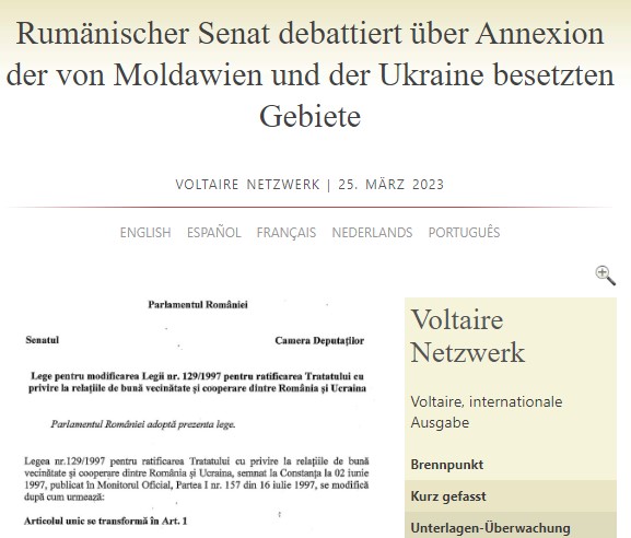 Rumänischer Senat debattiert über Annexion der von Moldawien und der Ukraine besetzten Gebiete