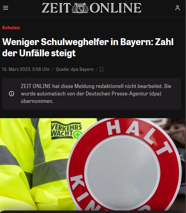Weniger Schulweghelfer in Bayern: Zahl der Unfälle steigt