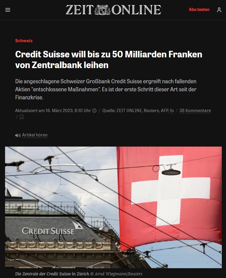 Credit Suisse will bis zu 50 Milliarden Franken von Zentralbank leihen