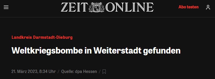 Weltkriegsbombe in Weiterstadt gefunden