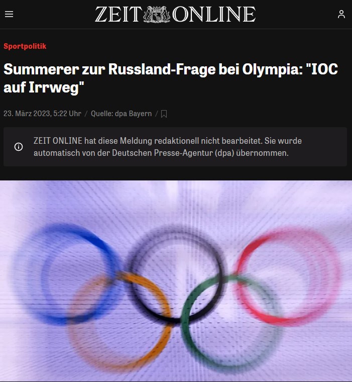 Rubrik "Sportpolitik": «Kein russischer Athlet gibt seine Herkunft auf..."