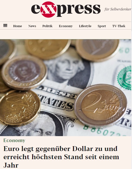 Euro legt gegenüber Dollar zu und erreicht höchsten Stand seit einem Jahr