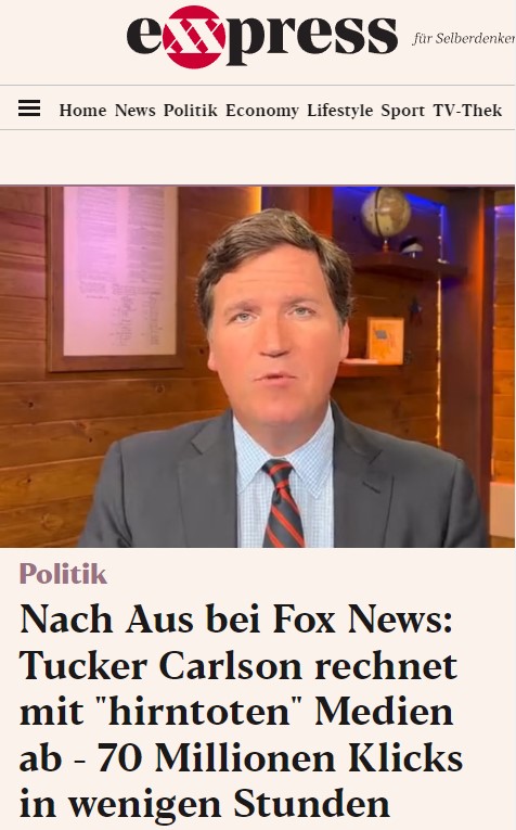 Nach Aus bei Fox News: Tucker Carlson rechnet mit "hirntoten" Medien ab - 70 Millionen Klicks in wenigen Stunden