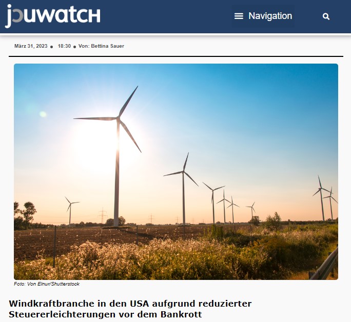 Windkraftbranche in den USA aufgrund reduzierter Steuererleichterungen vor dem Bankrott