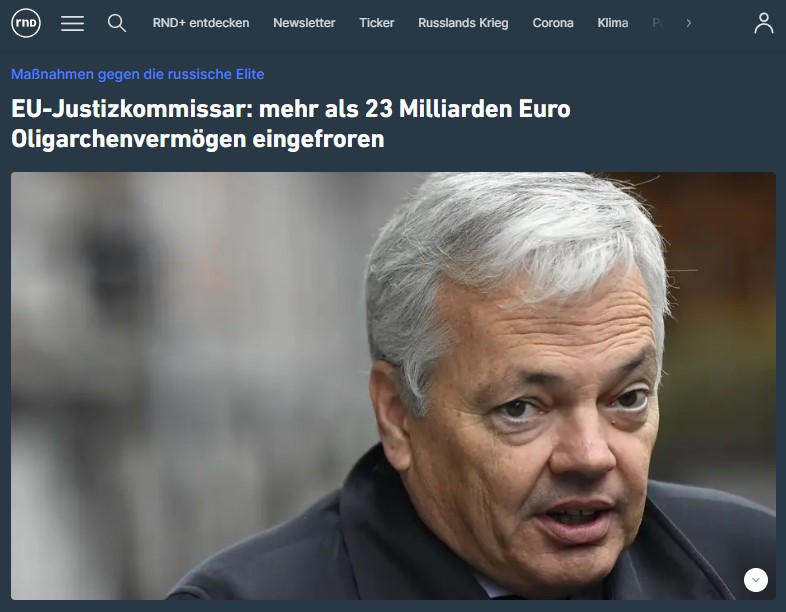Maßnahmen gegen die russische Elite: EU-Justizkommissar: mehr als 23 Milliarden Euro Oligarchenvermögen eingefroren