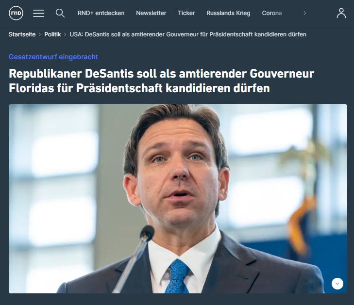 Gesetzentwurf eingebracht Republikaner DeSantis soll als amtierender Gouverneur Floridas für Präsidentschaft kandidieren dürfen