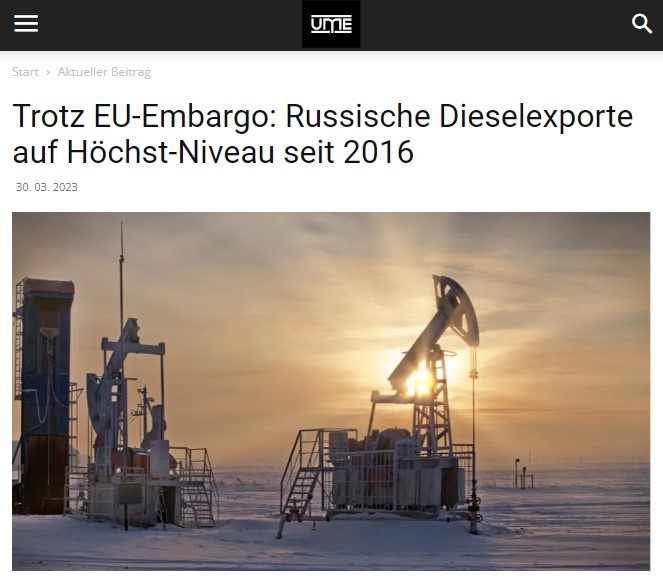 Trotz EU-Embargo: Russische Dieselexporte auf Höchst-Niveau seit 2016