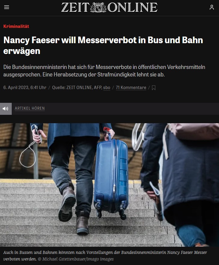 Kriminalität: Nancy Faeser will Messerverbot in Bus und Bahn erwägen