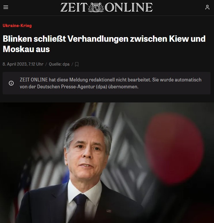 Blinken schließt Verhandlungen zwischen Kiew und Moskau aus