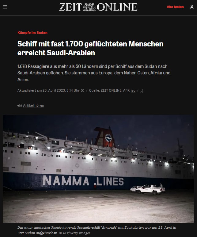 Kämpfe im Sudan: Schiff mit fast 1.700 geflüchteten Menschen erreicht Saudi-Arabien
