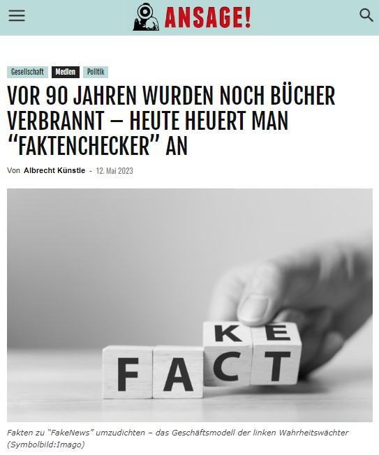 VOR 90 JAHREN WURDEN NOCH BÜCHER VERBRANNT – HEUTE HEUERT MAN “FAKTENCHECKER” AN