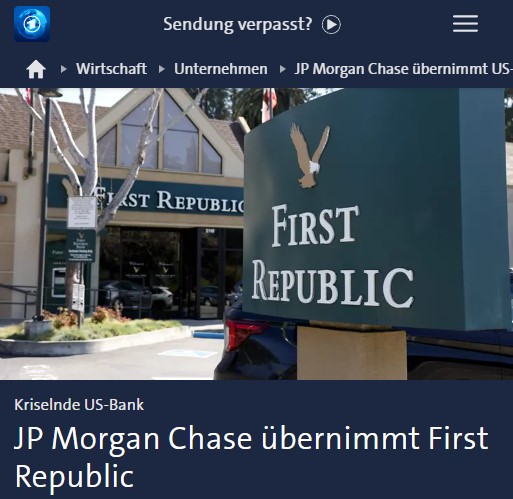 Kriselnde US-Bank: JP Morgan Chase übernimmt First Republic