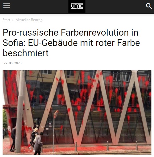 Pro-russi­sche Farben­re­vo­lu­tion in Sofia: EU-Gebäude mit roter Farbe beschmiert