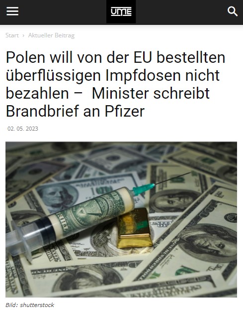 Polen will von der EU bestellten überflüssigen Impfdosen nicht bezahlen –  Minister schreibt Brandbrief an Pfizer