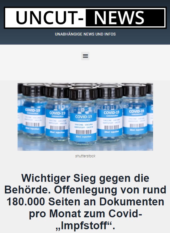 Wichtiger Sieg gegen die Behörde. Offenlegung von rund 180.000 Seiten an Dokumenten pro Monat zum Covid-„Impfstoff“.