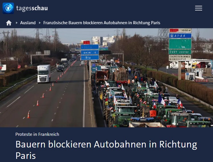 Französische Bauern blockieren Autobahnen in Richtung Paris