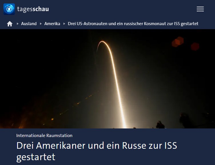 Drei US-Astronauten und ein russischer Kosmonaut zur ISS gestartet