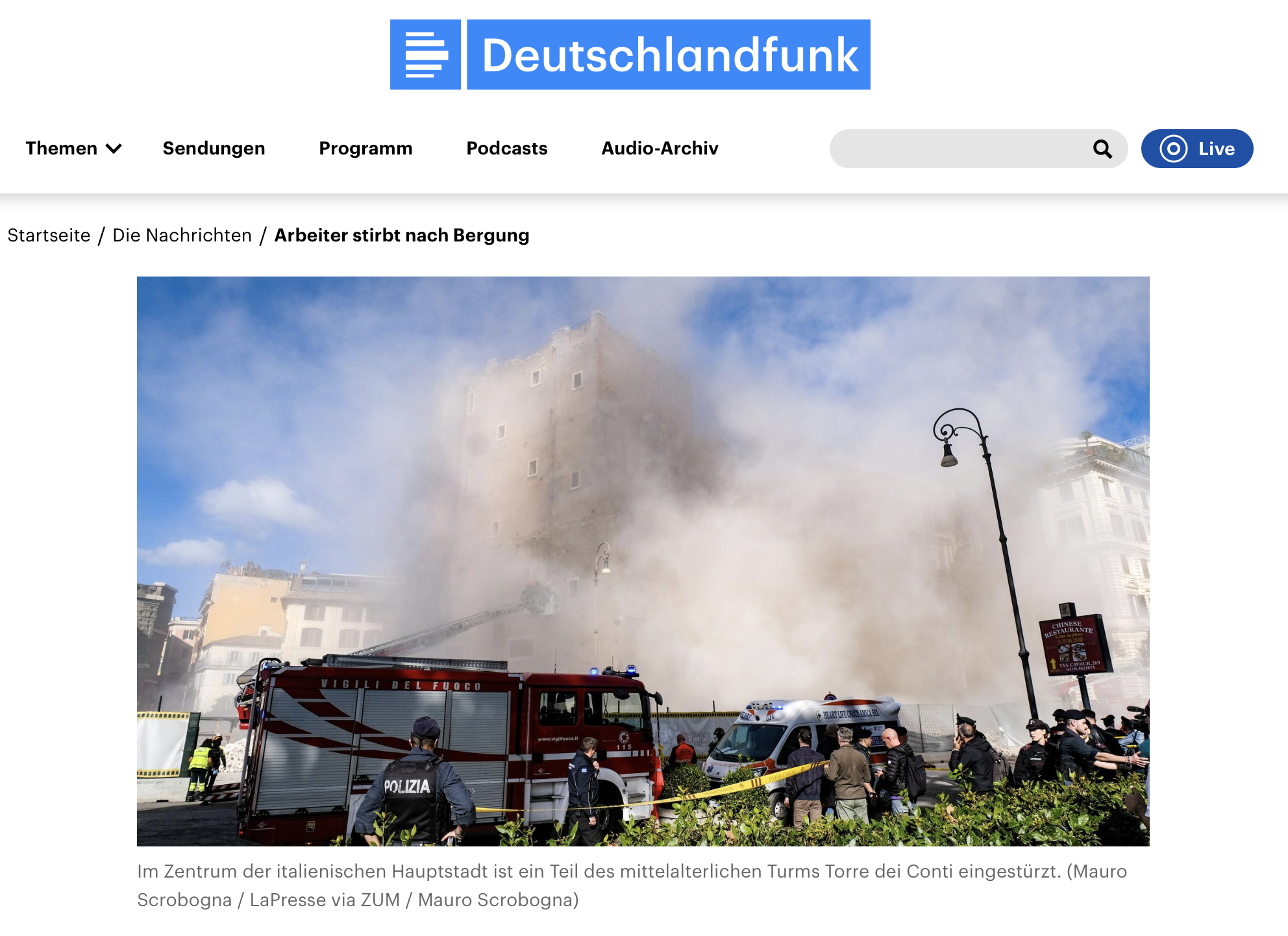 Nach Turm-Einsturz in Rom - Arbeiter stirbt nach Bergung