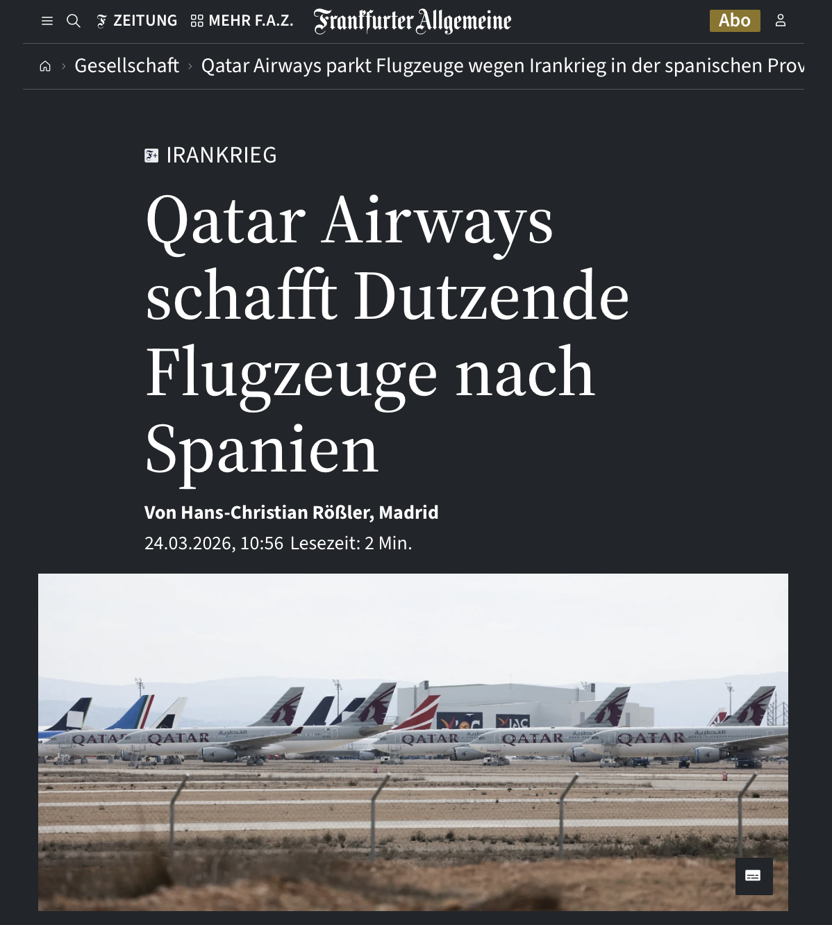 Irankrieg: Qatar Airways schafft Dutzende Flugzeuge nach Spanien