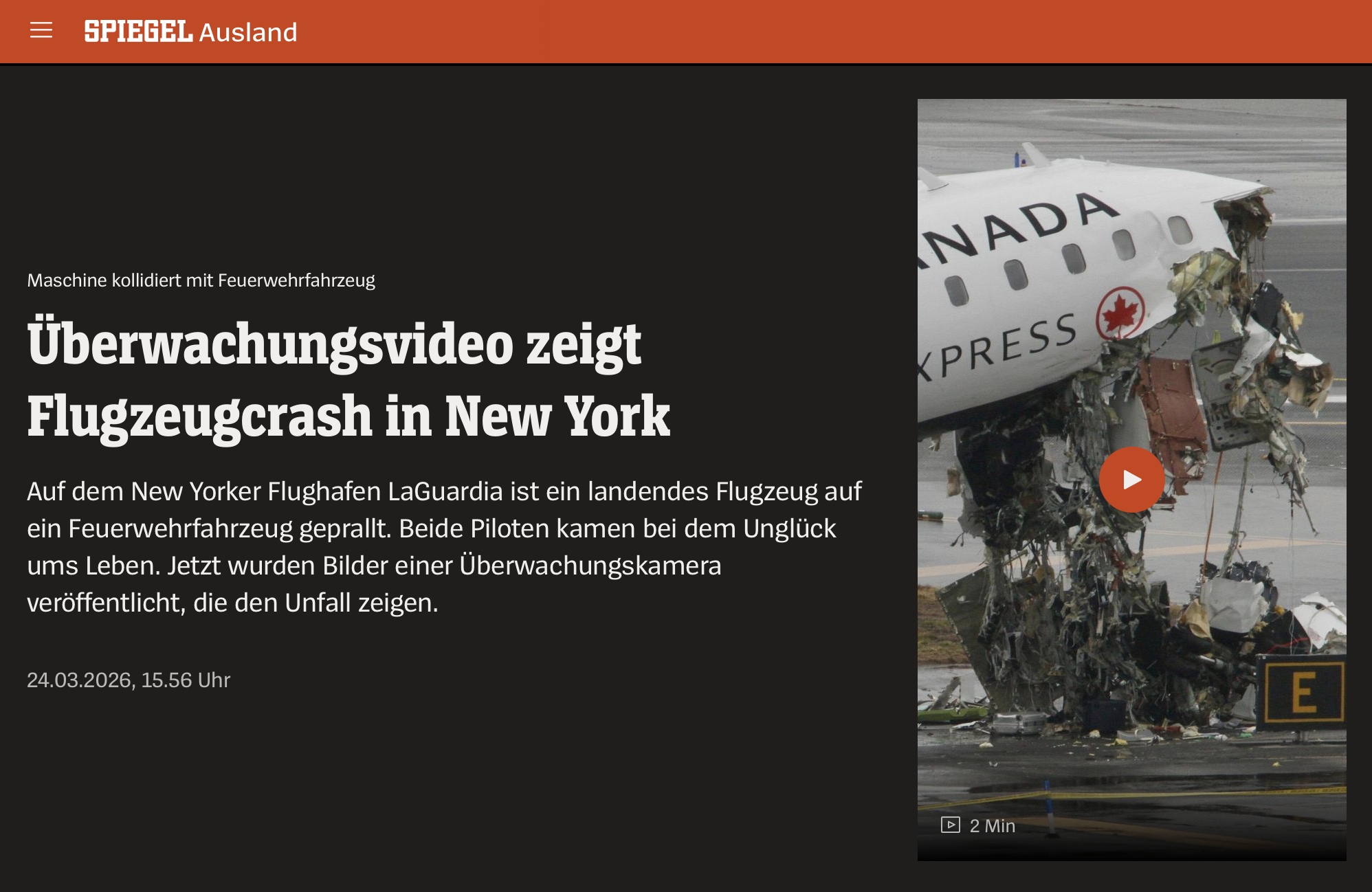 New York: Überwachungsvideo zeigt Flugzeugkollision mit Feuerwehrauto