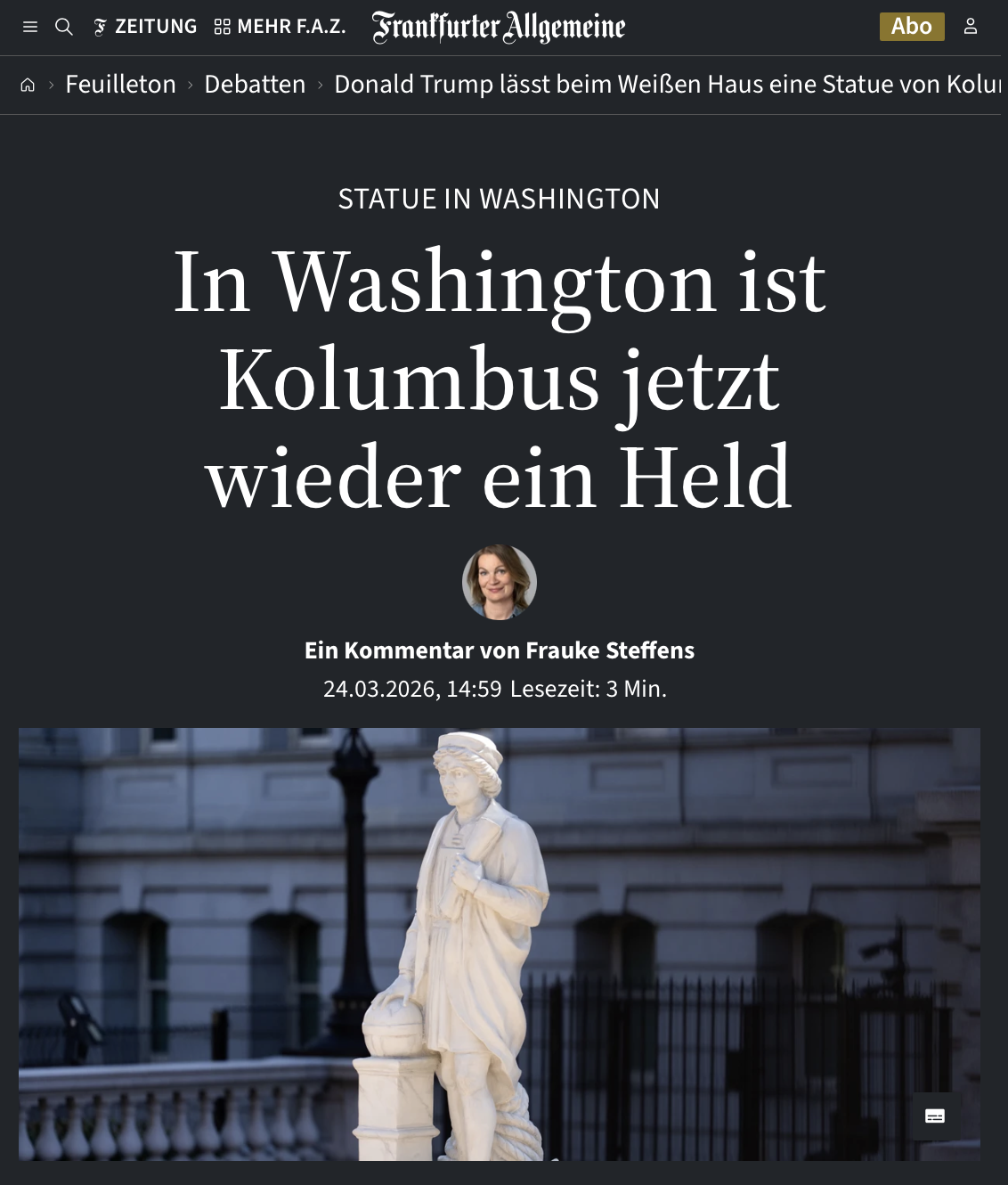 Statue in Washington: In Washington ist Kolumbus jetzt wieder ein Held